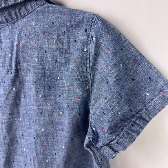 Old Navy, Short Sleeve Chambray Shirt, Blue, 100% Cotton, Button-Up Polka Dot - Picture 8 of 11